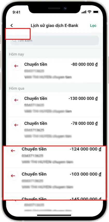 Bước 2 : Chọn giao dich cần kiểm tra >> Ấn vào